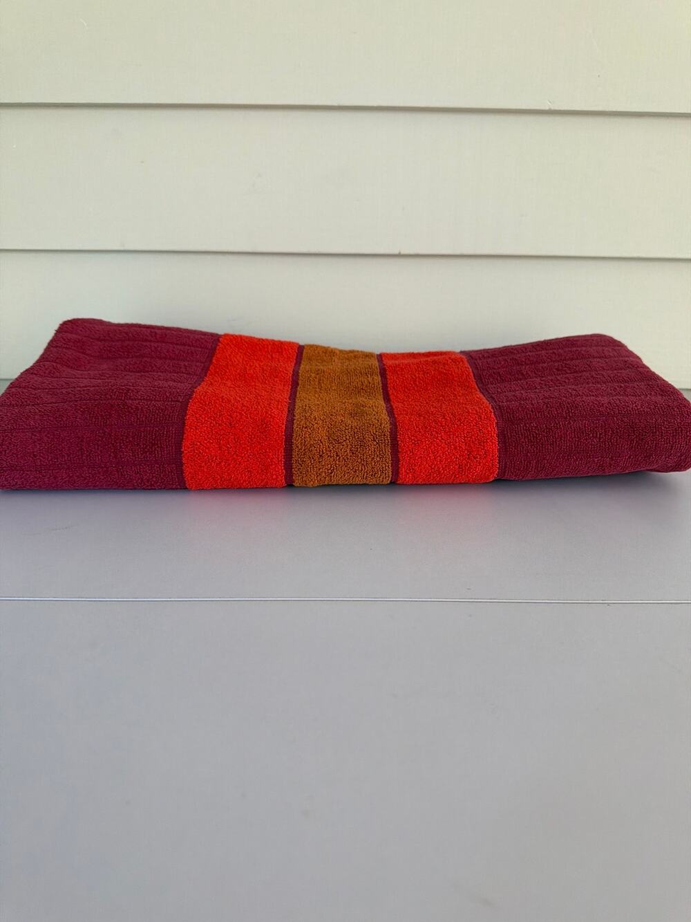 Vintage Yves Saint Laurent Fieldcrest Bath Towel Red Retro 1970s MCM Terry Cloth